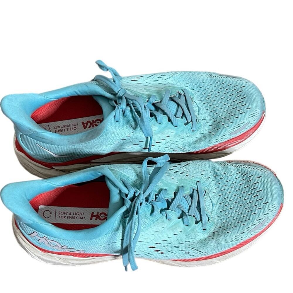 HOKA One One Clifton 8 Running Sneaker Aqua Blue Red Size 9.5 - Picture 3 of 7